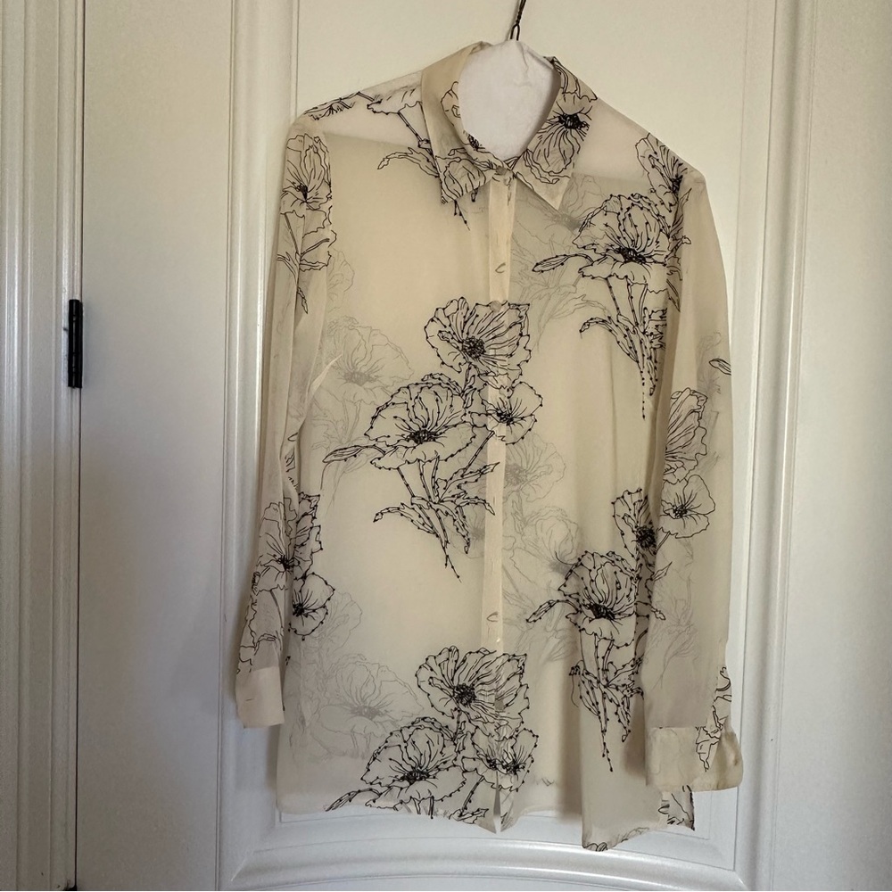 J. Jill Cream Floral Blouse -Size S